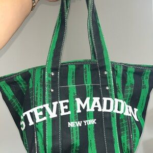 Steve Madden Striped Green and Black Tote